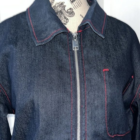 Simons NV Campaign Deep Denim Blue Women’s Jacket Red Contrast Stitching Y2K - Picture 7 of 9